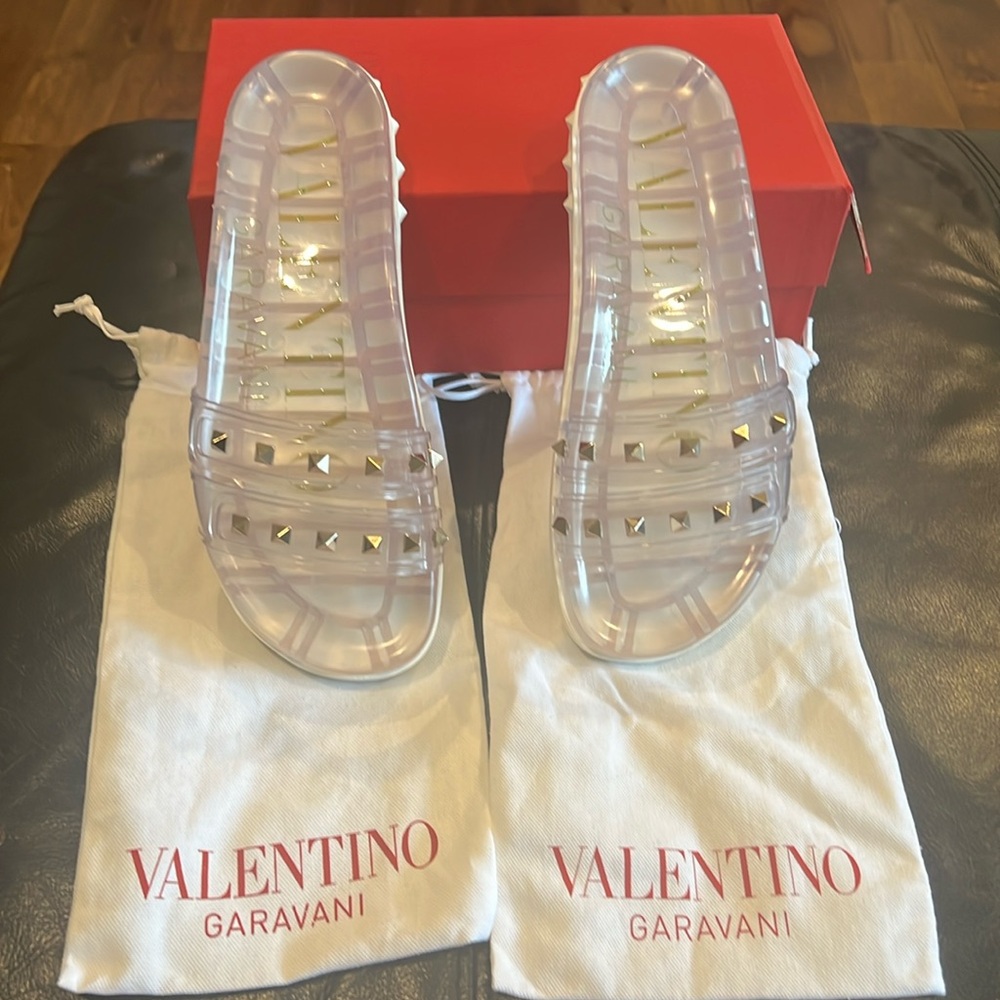 Brand new full set Valentino garavani clear(PVC)/rock stud slides